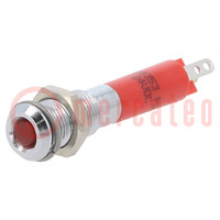 Spia: LED; super piatto; rosso; 24VDC; Ø6mm; IP40; metallo,plastica