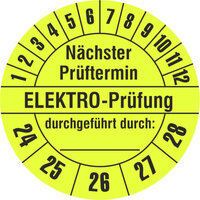 Prüfplakette, Nächster Prüftermin - ELEKTRO-Prüfung..., 1000 Stk/Rolle, 3,0cm, g/s, Papier Version: 2024 - Prüfjahre: 2024-2028