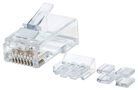 Intellinet 80er-Pack Cat6A RJ45-Modularstecker Pro Line, UTP, 3-Punkt-Aderkontaktierung, für Massivdraht, 80 Stecker im Becher, 50 µ vergoldete Kontakte