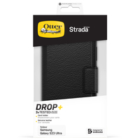 OtterBox Strada Case for Galaxy S23 Ultra, Shockproof, Drop proof, Premium Leather Protective Folio with Two Card Holders, 3x Tested to Military Standard, Black