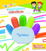 Zakreślacz GIMBOO,w kształcie rączki, blister, mix kolorów
