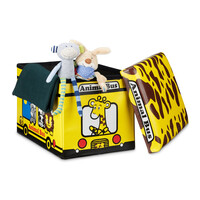 Relaxdays Faltbare Spielzeugkiste Giraffe HBT 32 x 48 x 32 cm stabiler Kinder Sitzhocker als Tier Spielzeugbox Kunstleder mit Stauraum ca. 37 l und Deckel zum Abnehmen für Kinderzimmer, Animal Bus