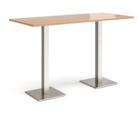 Brescia rectangular poseur table with flat square brushed steel bases 1800mm x 800mm - beech