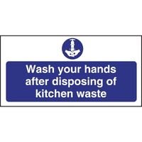 Wash Hands Kitchen Waste - Safety Sign / Sticker - Self Adhesive Vinyl 100X200mm