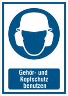 Kombischild - Gehör- und Kopfschutz benutzen, Blau, 37.1 x 26.2 cm, Magnetisch