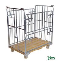 Kongamek roll containers with wooden base and one half hinged gate