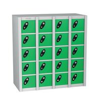 Probe locker for personal effects with 20 compartments and green doors