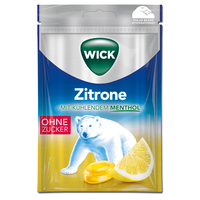 Wick Zitrone & Menthol ohne Zucker, Hals-Bonbon, 72g Beutel