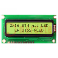 Display: LCD; alfanumeriek; STN Positive; 16x2; geel-groen; LED