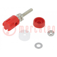 Socket; 4mm banana; 15A; 48VDC; red; nickel plated; on panel