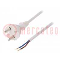 Kabel; 2x1mm2; CEE 7/17 (C) stekker,draden; PVC; 5m; wit; 16A; 250V