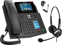 GEQUDIO TELEFONO IP GX5 + SET CON ALIMENTATORE E CUFFIE - SIP VOIP - 2X SCHERMO - SUPPORTO USB - HIGH-END VIVAVOCE