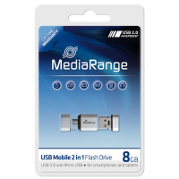 MediaRange 8GB USB Mobile 2 in 1 OTG USB flash meghajtó USB Type-A / Micro-USB 2.0 Ezüst