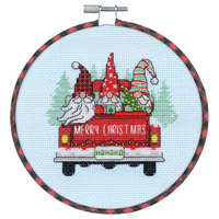 Counted Cross Stitch Kit: Red Truck Gnomes