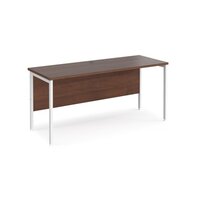 Maestro 25 straight desk 1600mm x 600mm - white H-frame leg and walnut top