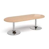 Trumpet base radial end boardroom table 2400mm x 1000mm - chrome base and beech