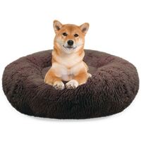 BLUZELLE Dog Bed for Medium Size Dogs, 32" Donut Dog Bed Washable, Round Dog Pillow Fluffy Plush, Calming Pet Bed Removable Mattress Soft Pad Comfort No-Skid Bottom Coffee