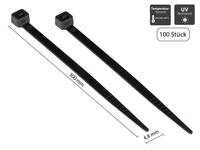 Kabelbinder 300 mm x 4,8 mm, schwarz, UL, UV-resistent, -40 °C bis +85 °C, 100 Stück, Good Connectio