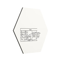 Pizarra blanca hexagonal magnética sin marco Chameleon con borde lacado en negro. 118x118 cm