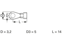 Isolierter Ringkabelschuh, 0,14-0,5 mm², AWG 26 bis 22, 3.2 mm, M3, gelb