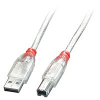 Usb 2,0 Cable Type A/B, Transparent, 5M USB kable