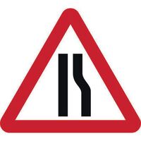 Road narrows offside roll-up traffic sign