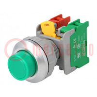 Switch: push-button; 30mm; Stabl.pos: 1; NC + NO; green; IP65; XL30