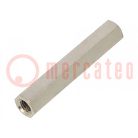 Screwed spacer sleeve; 45mm; Int.thread: M5; hexagonal; brass