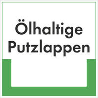 Ölhaltige Putzlappen Abfallkennzeichnung - Textschild, PE-od. PP-Folie, 10x10 cm