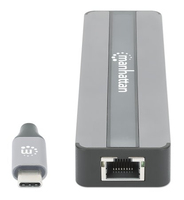 Manhattan 153928 dokkoló állomás és port replikátor Vezetékes USB 3.2 Gen 1 (3.1 Gen 1) Type-C Fekete, Ezüst