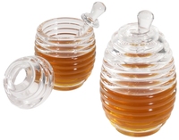 Honigtopf mit Dosierstab und Deckel, aus Acryl in Bienenstockgestalt, nicht