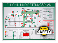 MOEDEL SAFETY Rahmen für Fluchtpläne und Rettungspläne, schwer entflammbar, ~ DIN A2 quer, silber, inkl. Sicherung