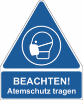 Hygiene-Gebots-Kombischild - BEACHTEN! Atemschutz tragen, Blau, 25.1 x 21 cm