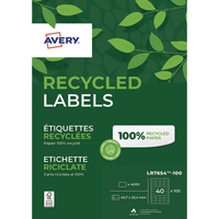 AVERY Boîte de 4000 étiquettes adresse Laser recyclées Blanc 45,7 x 25,4mm LR7654-100