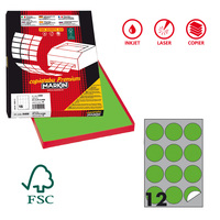Etichette adesive tonde R/310 - in carta - permanenti - diametro 60 mm - 12 et/fg - 100 fogli - verde fluo - Markin