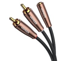 Przejściówka kabel przewód audio 3.5mm mini jack żeński - 2x RCA męski 2m brązowy