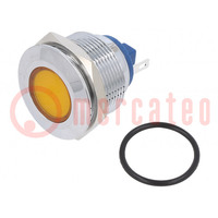 Indicator: LED; flat; yellow; 24VDC; 24VAC; Ø22mm; brass