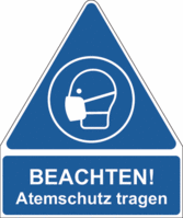 Hygiene-Gebots-Kombischild - BEACHTEN! Mundschutz tragen, Blau, 35.5 x 29.7 cm