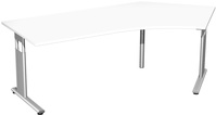 Oxford-Freiformtisch 135°, rechts, Weiß-Dekor mit C-Fuß in Alusilber HxBxT 680-820 x 2166 x 800 mm | GF1363