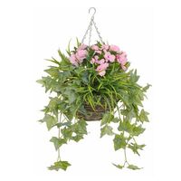 Artificial Impatient Grass Hanging Basket - 40cm, Light Pink