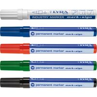 Produktbild zu Lyra Marker blau und rot schräg + schwarz und grün rund + Lackstift weiß