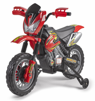 FEBER Moto da Cross elettrica, mis. 102 x 53 x 66 cm Moto da cross, un posto, con marcia,velocità massima 3 Km/h.Include due rotelle di supporto removibili. Batteria e caricabat...