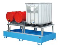 Container-Auffangwanne Stahl, Typ AWA-1000-2, 2660x1460x863mm, für 2 Container , Vol 1000l, Rot