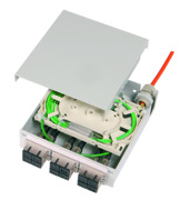 STX Tragschienen-Verteiler mit 6xSC Duplex, Multimode, Spleißkassette, Pigtails