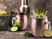 Cocktail-Set MOSCOW MULE 2x Becher, Kupfer antik inkl. Strohhalme