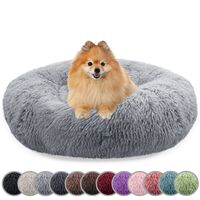 BLUZELLE Dog Bed for Small Dogs & Cats, 24" Donut Dog Bed Washable, Round Plush Dog Pillow Fluffy Cat Bed Cat Pillow, Calming Pet Mattress Soft Pad Comfort No-Skid Pink