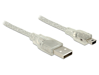 Anschlusskabel USB 2.0 A Stecker an USB 2.0 Mini-B Stecker, transparent, 2m, Delock® [83907]