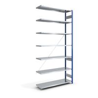Boltless storage shelving unit, uprights in blue, zinc plated shelf