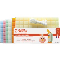 GRAINE CREATIVE Lot de 6 plaques de cire à modeler de 175g de teintes pastel assorties + 3 m de mèche - produit supprimé à épuisement du stock