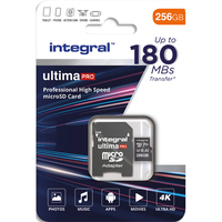 INTEGRAL Carte micro SDXC+adaptateur 256 Go class10/A2 180mb/s lecture, 130mb/s écriture